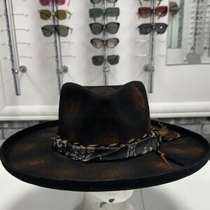 Black Wide-Brim Hat with Patterned Band